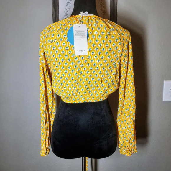 NWT Rhode Women's Dainty Lotus Print Wrap Top Yellow Turquoise Size XXS - Picture 11 of 15